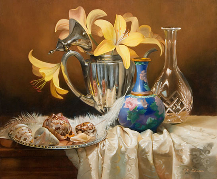 Yellow Lilies in a Silver Pot
